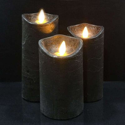 LED blokklys - rustikk - 3 stk. - 10/12,5/15 cm - m/3D-flamme - (flere farger)