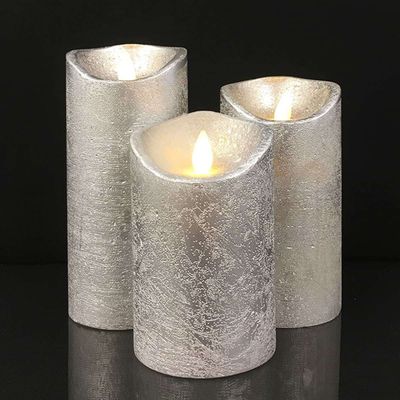 LED blokklys - rustikk - 3 stk. - 10/12,5/15 cm - m/3D-flamme - (flere farger)
