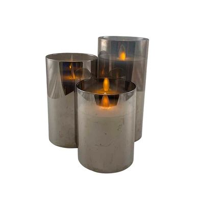 LED lys i glass - 3 stk. - 12/15/17 cm - m/3D flamme - (flere farger)