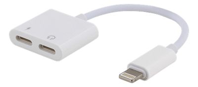 SiGN Adapter Lightning til 2x Lightning, 5V, 2A, 10cm - Oplad og Lyt - Hvid