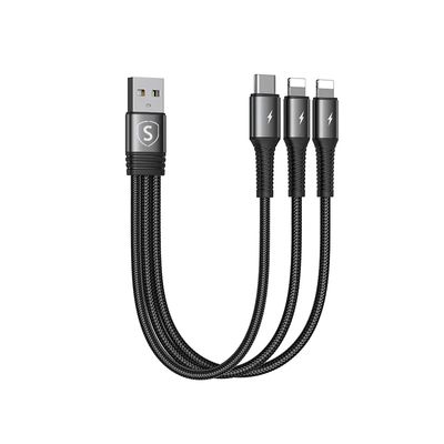 SiGN 3-i-1 Kabel Lightning, USB-C, 0.15m, 3.5A, 20W - Sort