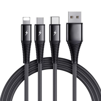 SiGN 3-i-1 Kabel Lightning, USB-C, Micro-USB, 3A, 1.2m - Sort