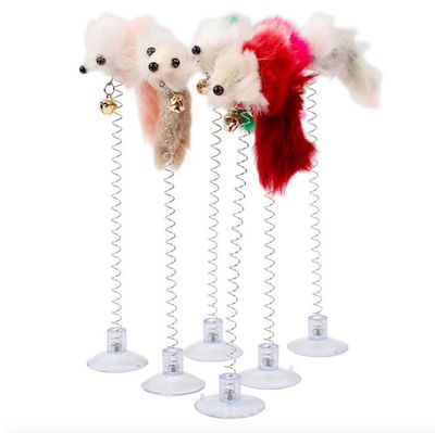 3 stk Kattelegetøj med fjedrende mus og klokke