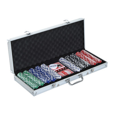 Poker Sæt, 500 Poker Chips med Kuffert, 55,5x22x6,5 cm, Flerfarvet