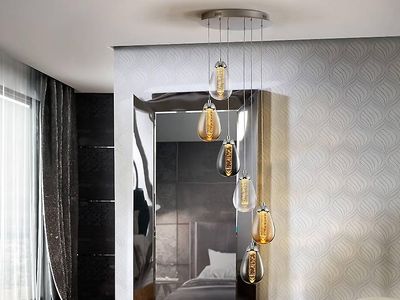 Schuller Lighting Taccia Integreret LED 6 Lys Krystalklynge Drop Loft Vedhæng Krom