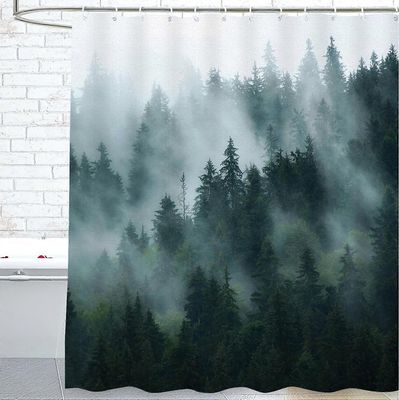 Linki Sumuiset metsäsuihkuverhot kylpyhuoneeseen, metsäsuihkuverho, tummanvihreä puukylpyverho kylpyhuoneeseen, vedenpitävä polyesteri metsäsuihkuv...