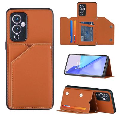 Gangxun Sag For Oneplus 9 Vintage Cuir Cover Læder sag Kofanger - Marron