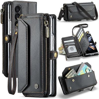 CASEME C36 -sarja yhteensopiva Samsung Galaxy Z Fold4 5G / W23 -kotelon kynän pidikkeen kanssa PU nahkainen puhelimen kukkarolaukku Musta