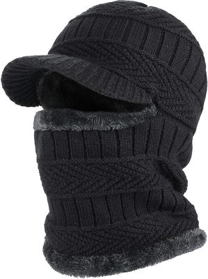 Stickad mössa med flexibel halsvärmare, unisex vindtät varm skid ansiktsmask för utomhussporter