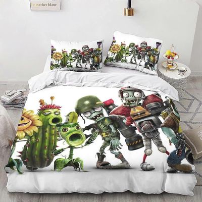 Plants Vs. Zombies Vuodevaatteet Pussilakana Setti Pehmeä Hengittävä Peitto Peitto Tyynyliinoilla, Double Single135x200cm