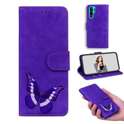 Etui til Huawei P30 Pro Butterfly Cover Premium læder magnetisk- pink Lilla