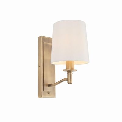 Endon Collection Lighting Ortona 1 lys væg matt antikke messing, vintage hvid faux silke, E14