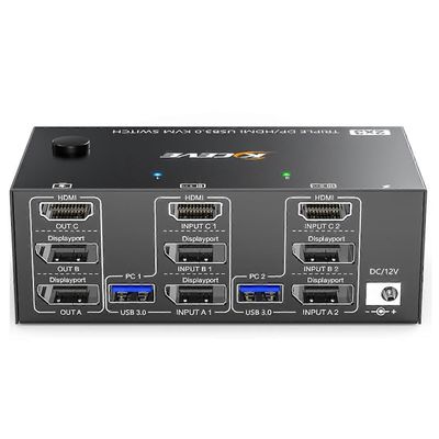 KC-KVM203DH 8K 30Hz USB3.0 DP+DP+HDMI kolminkertaiset näytöt KVM-kytkin, EU-pistoke