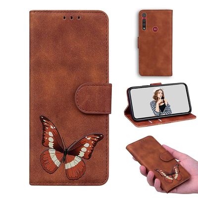 Etui til Motorola Moto One Macro Butterfly Cover Premium Læder Magnetisk- Pink Brown