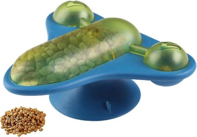 Tianzun Cat Vindmølle leketøy, Tørr mat Pet Food puslespill, Platespiller Vindmølle Cat Leker, Interaktiv Cat Feeder Blå