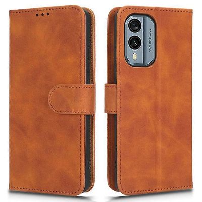 Yhteensopiva Nokia X30 5G lompakkoteline Flip Anti-Scratch PU Nahka + TPU Kansi Ihon kosketus Puhelinkotelo Ruskea