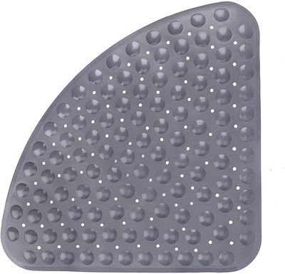 Linkrunning Skridsikker brusemåtte til badekar med drænport til bruser eller badekar, PVC trekantet bademåtte 54 x 54 cm, grå