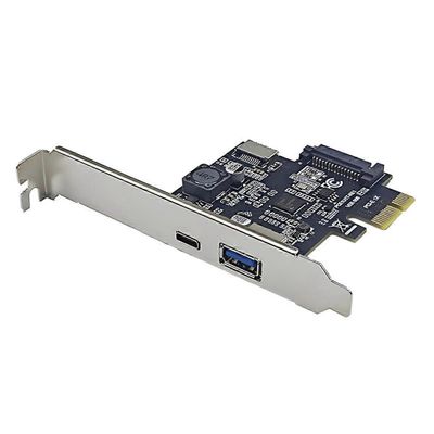 PCI-E 1X - USB3.2 GEN1 USB-A+Type-C+TYPE-E etusovitinkortti PCIe - Type-C Type-E USB3.2 5 Gbps Ex Musta
