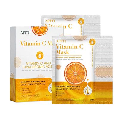 APPTI 25ml x 10kpl C-vitamiini &hyaluronihappo kasvonaamio kosteuttava valkaisu kiinteyttävä ihonhoito