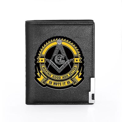 Bricks Masons Kompas og firkantet g frimurerisk-tegnebog og kreditkortholder (sort, brun)