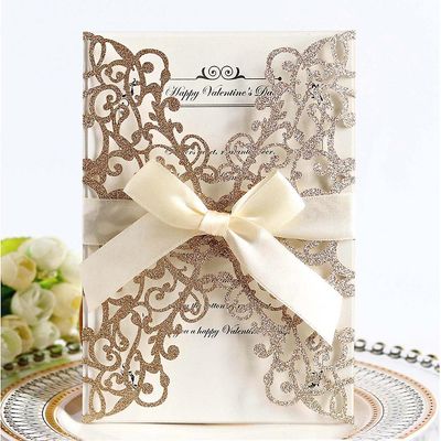 Besser Lykønskningskort Udhulede Bowknot Invitationer Bryllupsfest Fødselsdag Rose guld 20PCS