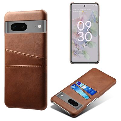 For Google Pixel 7a kortholder for mobiltelefondeksel plast + Pu skinn anti-fall telefondeksel Brown