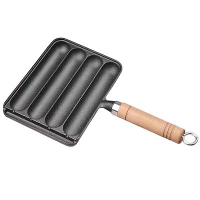 Valurautainen makkarapannu, kattila grillatun makkaran valmistukseen, kotiin maustettu grillattu makkarapannu, Horiz Musta