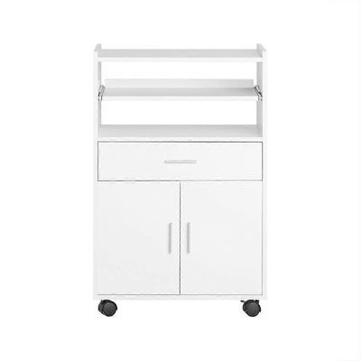 SoBuy FSB09-W, keittiövaunu pyörillä, pieni siirrettävä keittiökaappi laatikolla, hyllyillä ja jatkettavalla työtasolla, mikroaaltouuniteline kahvi...