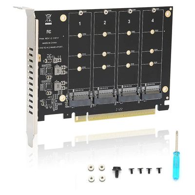 4 Port M.2 NVME SSD til PCIE X16m Key Hard Drive Converter Reader utvidelseskort, 4 x 32 Mbps Transfe svart