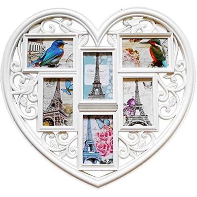Youyijia Heart Shape Photo Frame 6 kuvaa 3D Suuri riippuva sydämen muoto Kollaasi valkoinen monikuvakehykset seinähäiden rakastaja lahja kodin sisu...