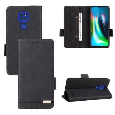 Gangxun Etui til Motorola Moto G9 Play / g9 / e7 Plus læderetui Folio Flip med kreditkortspor Etui Coque Sort