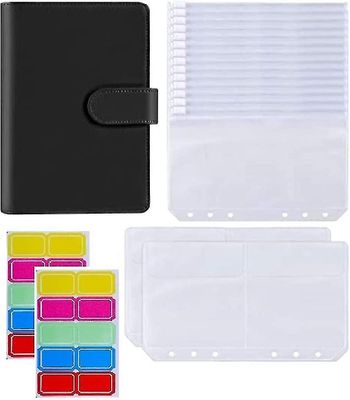 Læder Binder Pocket A6, Cash Envelope Budget Binder (sort)