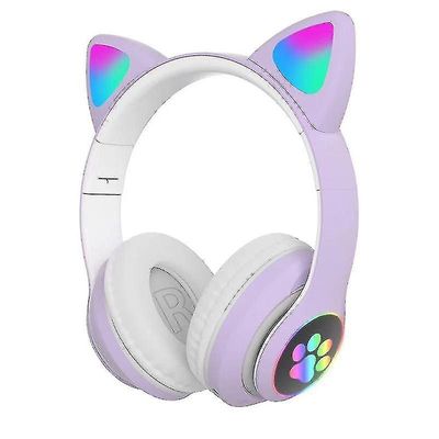 trådløs Bluetooth hodetelefoner katt øre hodesett med led lys Lilla