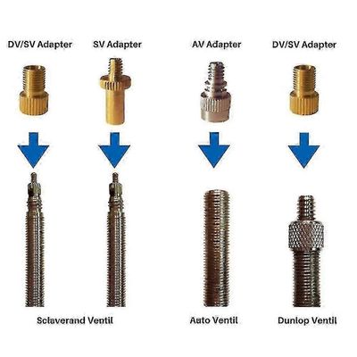 10-osainen polkupyörän pumpun suutinsarja, Presta- ja Schrader-venttiilisovittimet