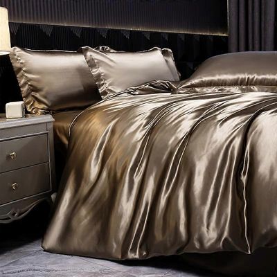 Ylellinen silkki 4-osainen vuodevaatteet painetulla värjäyksellä Champagne 1.2m three-piece bed sheet set