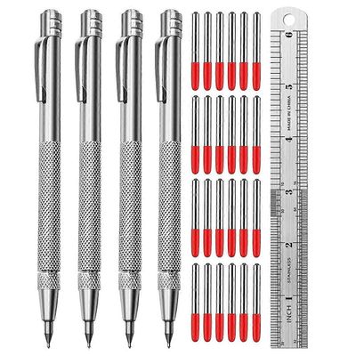 4 kpl volframikarbidipiirturi magneetilla, metallikirjuri, ylimääräisellä 24 korvaavalla merkintäkärjellä Hopea