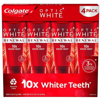 Colgate Optic White Renewal Iskunkestävä valkohampaita valkaiseva hammastahnapakkaus, 4 ea
