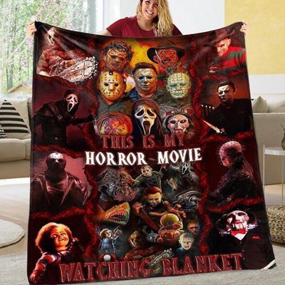 Lingjia Halloween Horror Movie Night Kose teppe Bed Sofa Soft Home Fleece tepper B