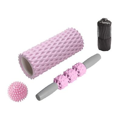 Coosilo 3stk Yoga Massager Fitness Udstyr, yoga kolonne Massage Stick Yoga Ball Pink