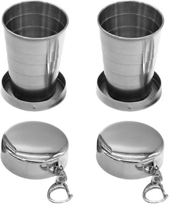 Pakkaus 2 kokoontaitettavaa kuppia ruostumattomasta teräksestä valmistettu retkimuki teleskooppinen kannettava 75ML taitettava kuppi avaimenperäkup...