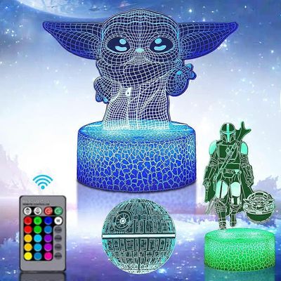 3D Illusion Star Wars -yövalo, 3 kuviota ja 16 väriä Baby Yoda LED-pöytävalaisin kaukosäätimellä, syntymäpäivä- ja joululahjat pojille Miehet Lapset