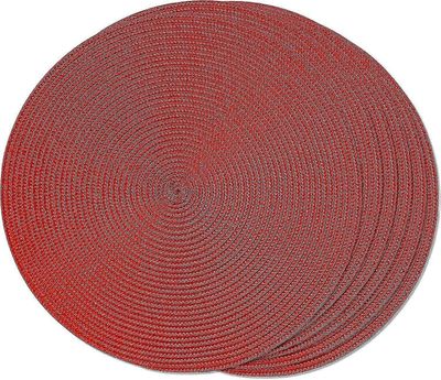 Punaiset pyöreät punotut pöytämatot 6 kpl - lämmönkestävät luistamattomat kudotut pöytämatot ruokailuun, 38cm