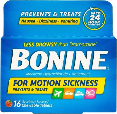 Bonine Chewable Levy matkapahoinvointi, vadelma, 16 Ea