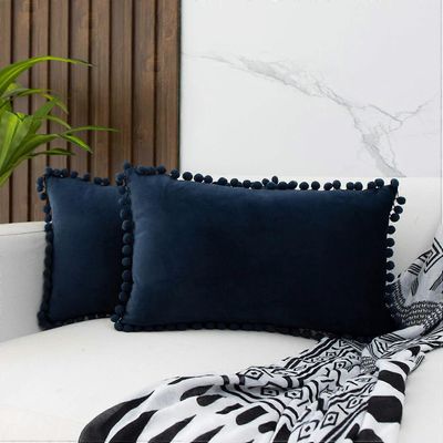Heyone koristeelliset lannerangan pom poms -tyynynpäälliset, 2 pehmeän samettityynykotelon pakkaus sohvasohvan makuuhuoneeseen, 12x20 tuumaa, tumma...