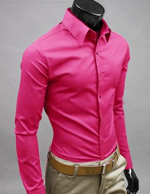 Varychmoo Herre langærmet Business Shirts Plain Formel Casual Dress Toppe Rose rød L