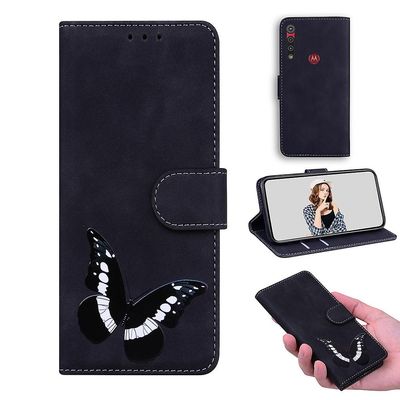Etui til Motorola Moto One Macro Butterfly Cover Premium Læder Magnetisk- Pink Sort