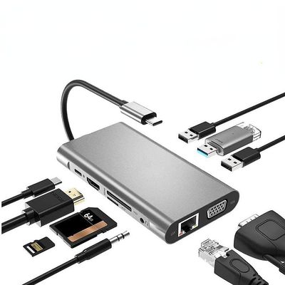 Usb Type C Hub Type-c Til Hdmi 4k Vga-adapter Rj45 Lan Ethernet Sd Tf Usb-c 3.0 Typec 3.5 mm Jack Audio Video til Macbook Pro Otg
