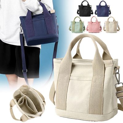 Vicbuy Kvinner lerret tote bag mini liten veske med lommer lerret crossbody bag mote skulderveske Khaki