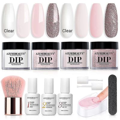 Hgbd-taivaansininenkauneus Nude Pink Glitter läpinäkyvä neutraali iho dippijauhe Kynsien aloituspakkaus Ystävänpäivälahja, kaikkina vuodenaikoina 4...