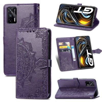 Etui til Realme Gt Neo2t Cover Læder Tegnebog Cover Prægning Mandala Magnetisk Flip Beskyttelse Stødsikker - Violet